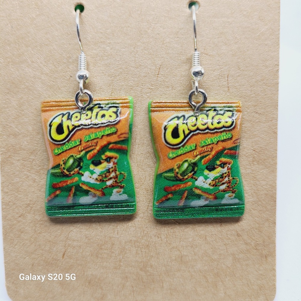 Handcrafted Crunchy Jalapeno Chip Dangle Drop Earrings Women's 2.5 inches‎ NWOT